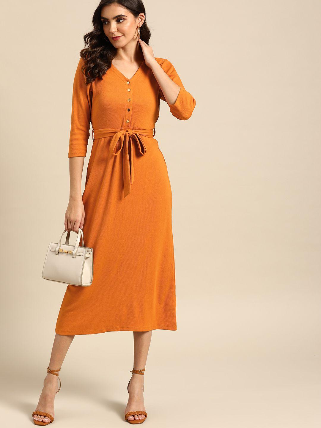 all about you women orange solid sheath dress