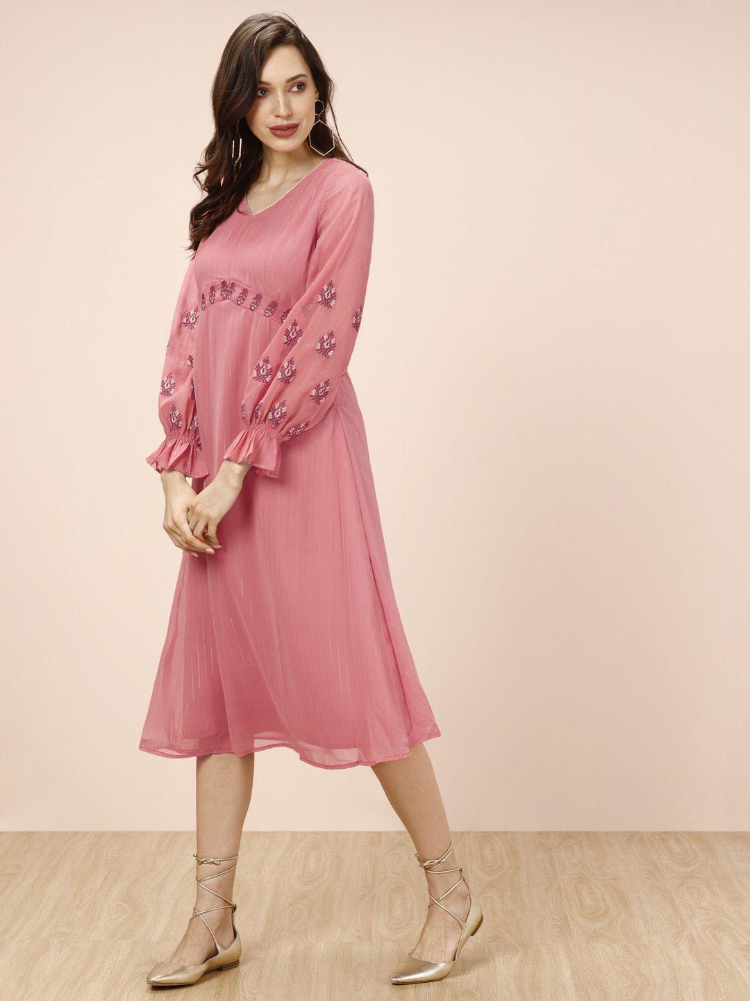 all about you women peach-coloured self design a-line midi dress