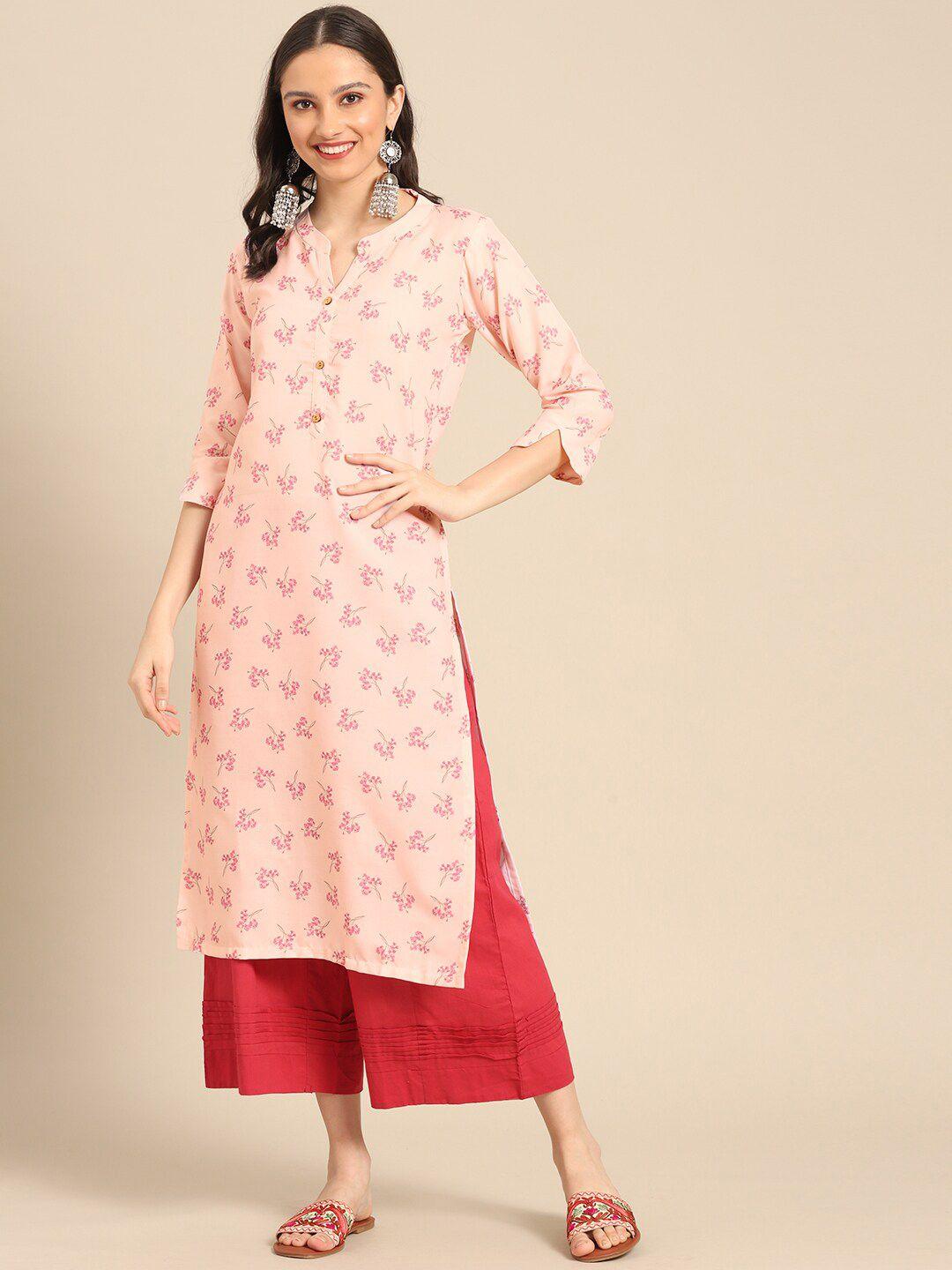 all about you women peach floral printed regular kurta