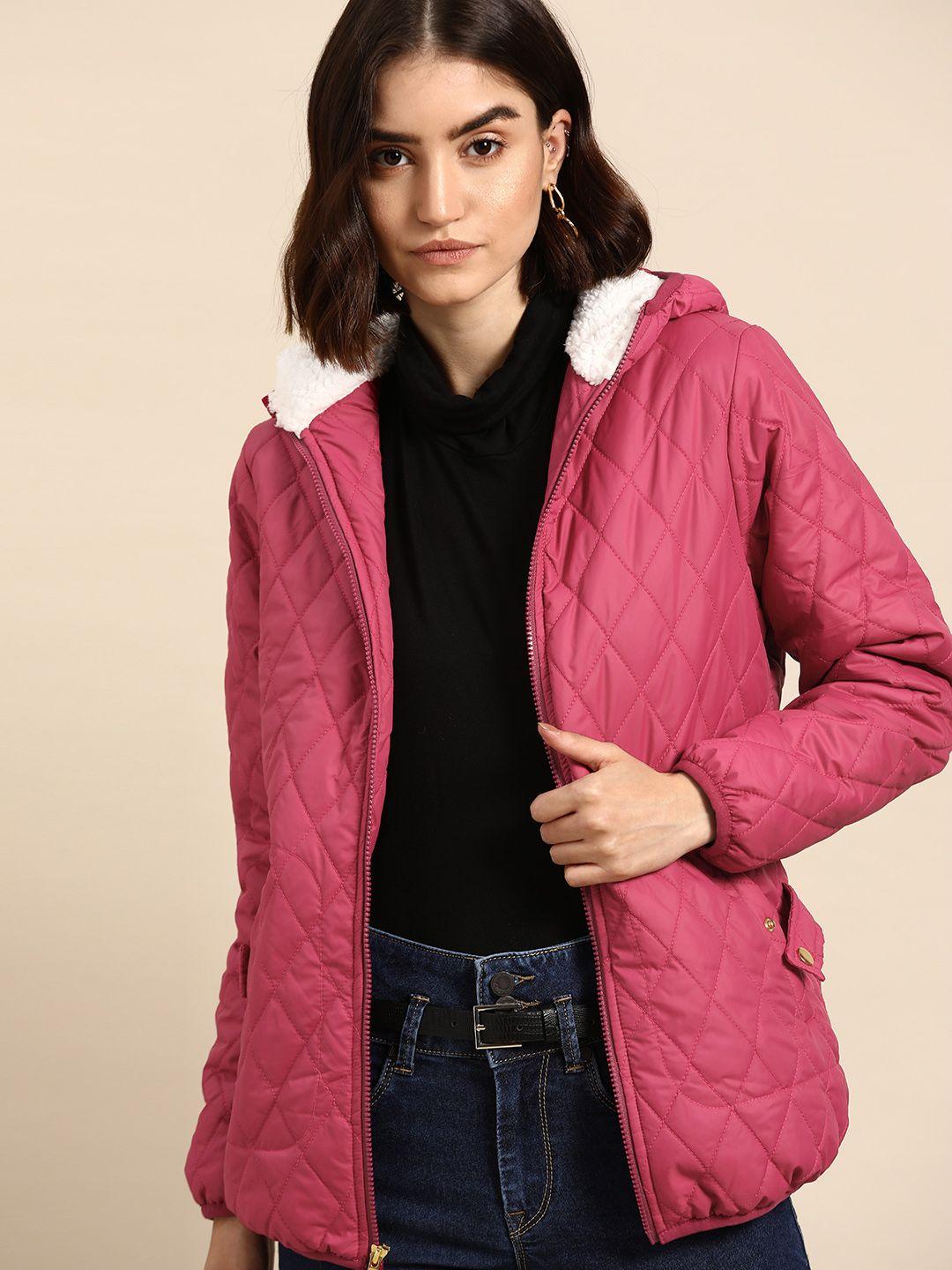 all about you women pink solid quilted jacket