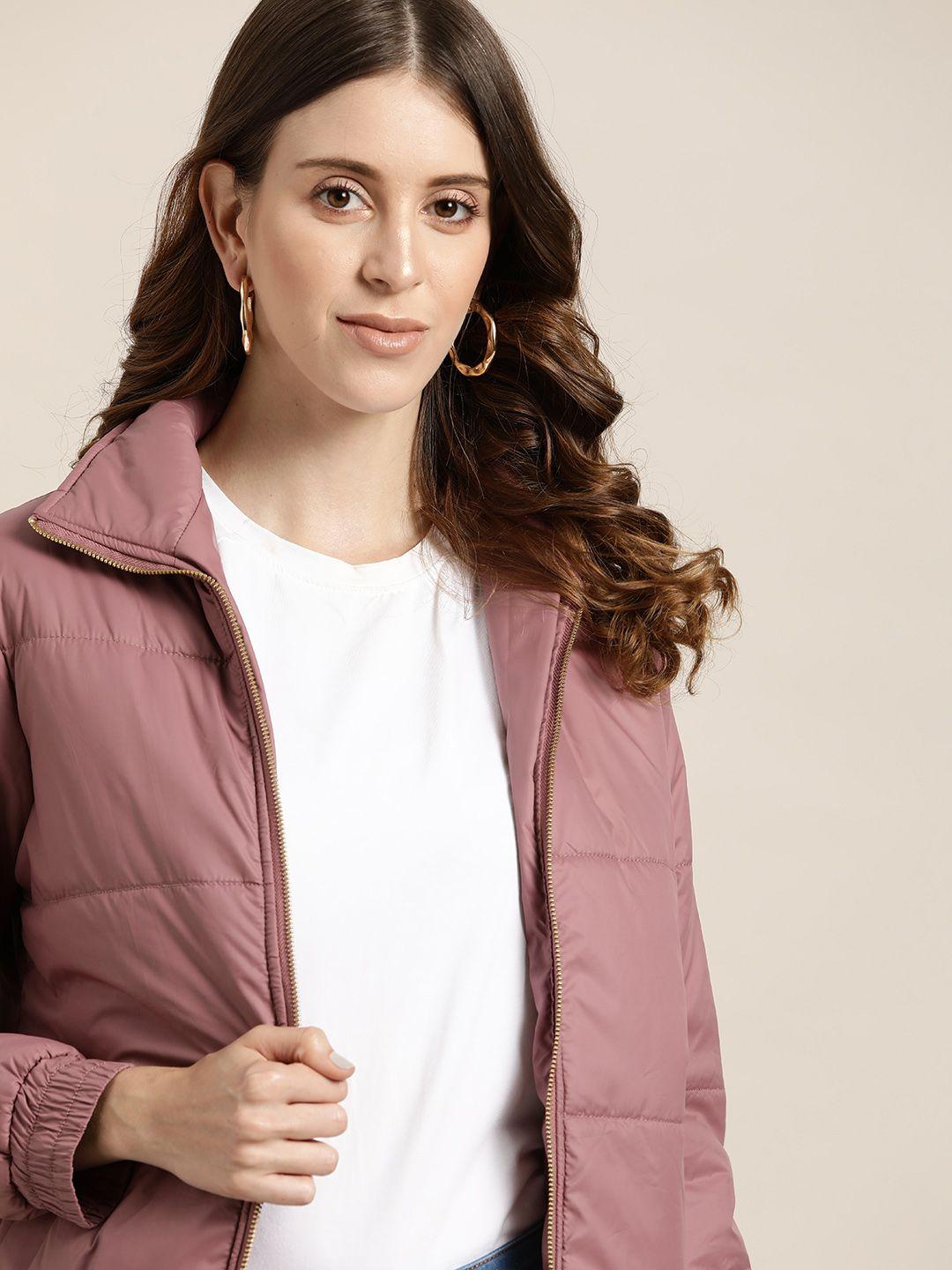 all about you women pretty pink solid quilted jacket