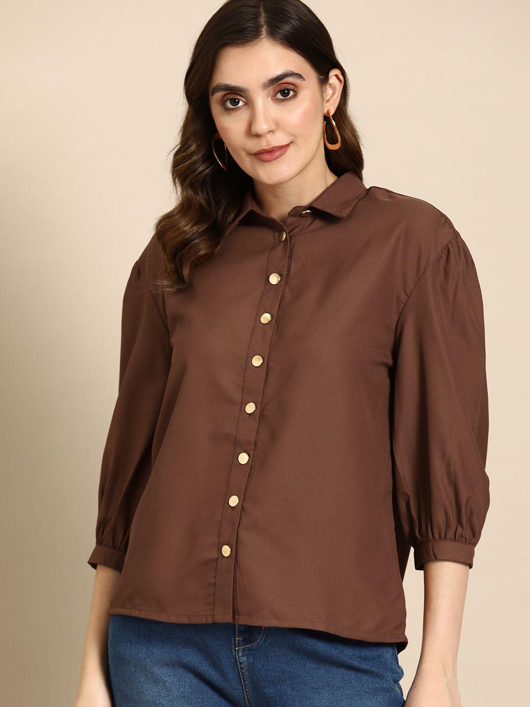 all about you women puff sleeves opaque casual shirt