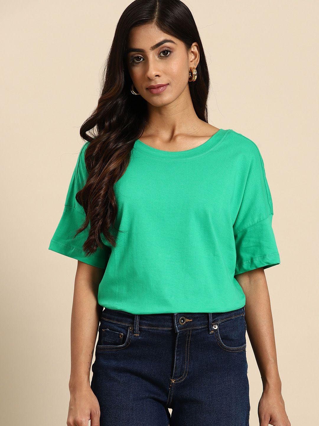 all about you women pure cotton drop-shoulder sleeves top with cut-out back