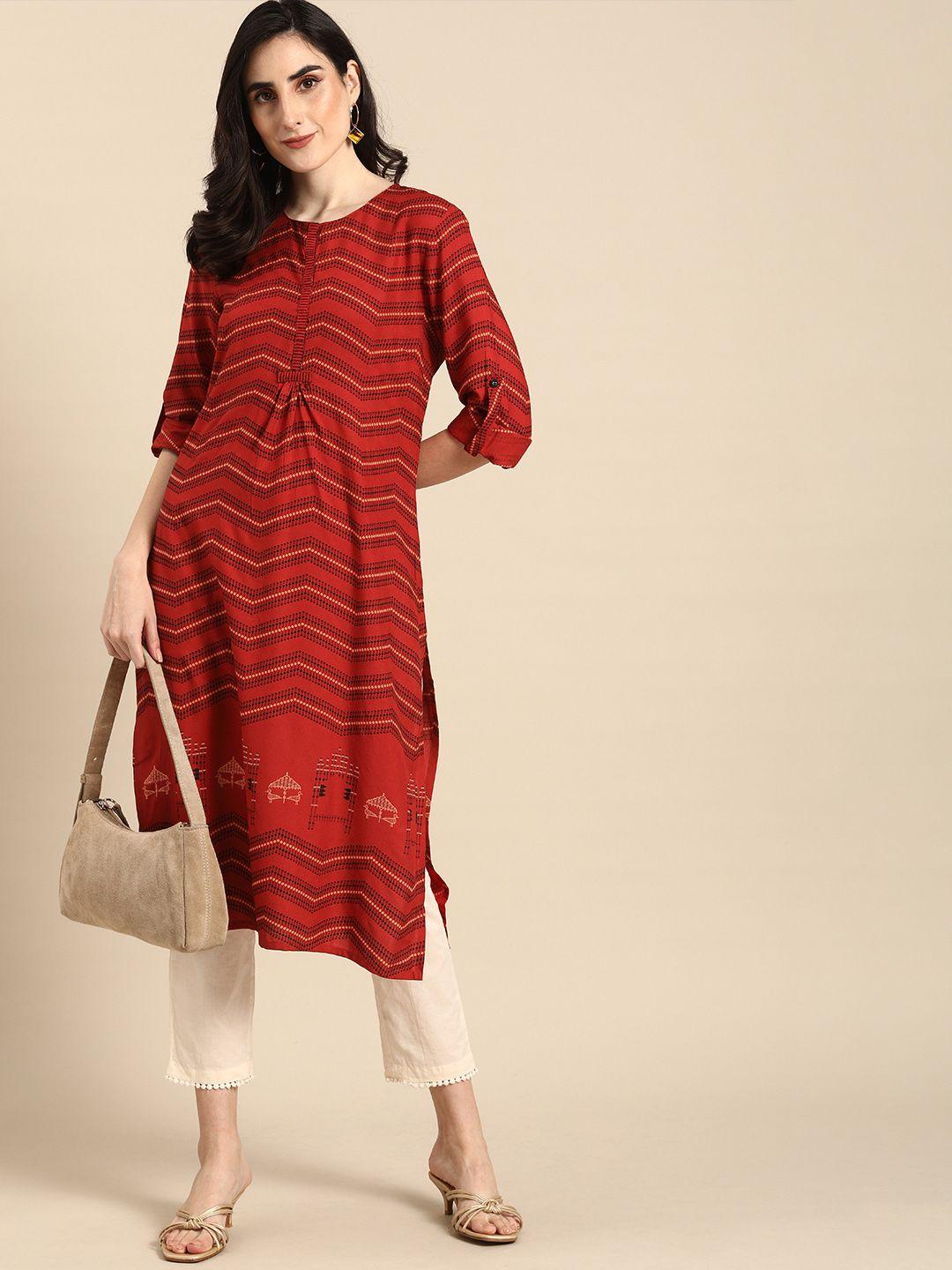 all about you women red & black printed kurta