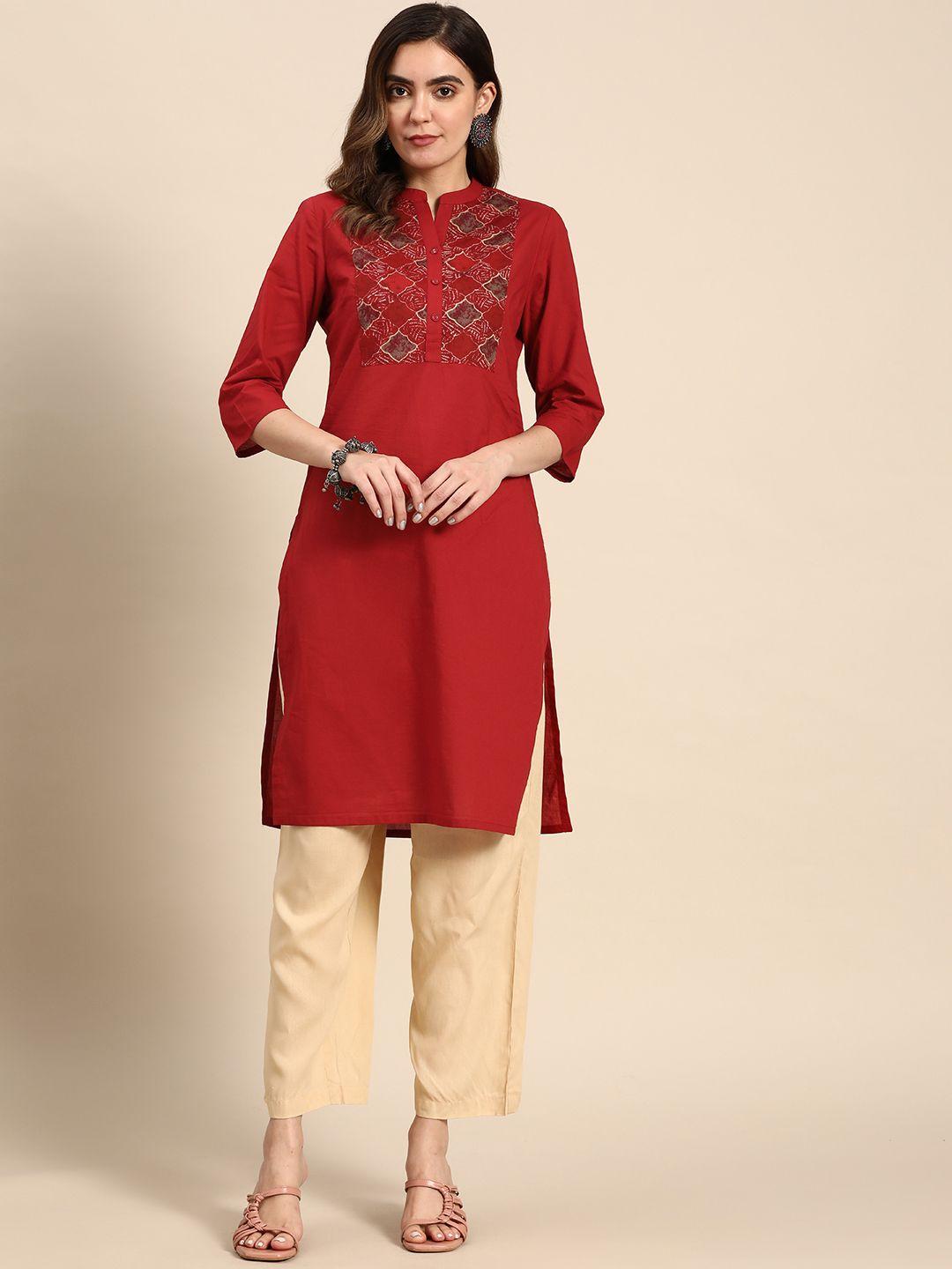 all about you women red & white ethnic motifs printed kurta