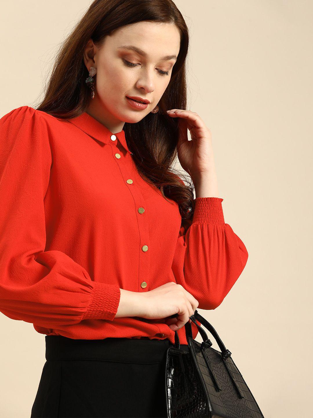 all about you women red casual shirt