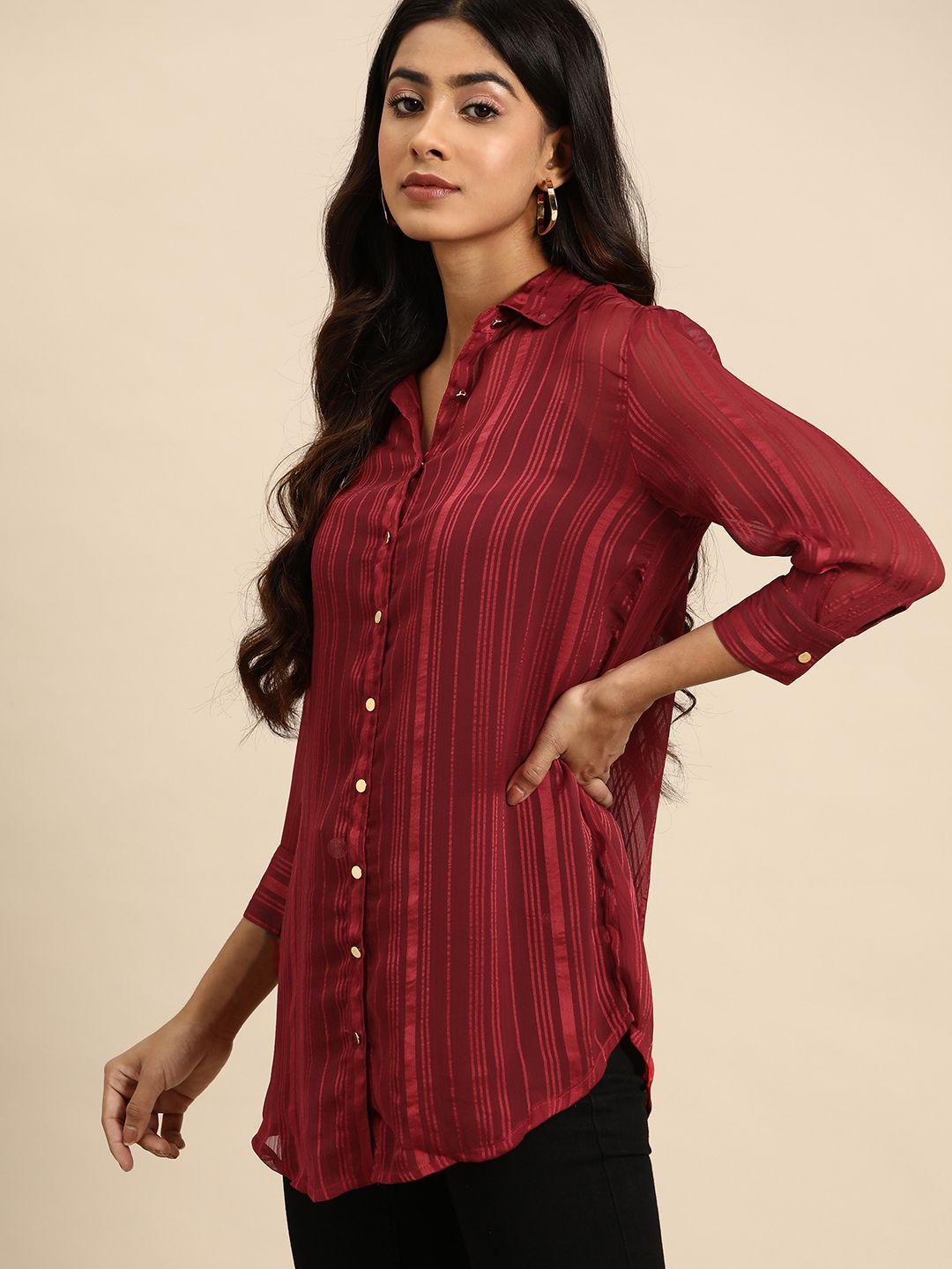 all about you women semi sheer striped casual shirt