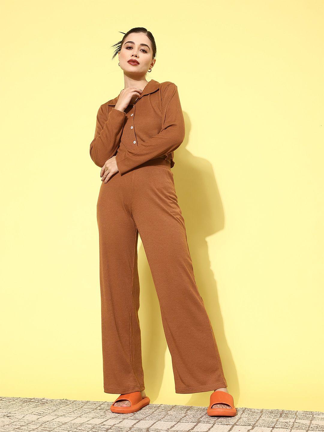 all about you women solid pure cotton shirt with trousers