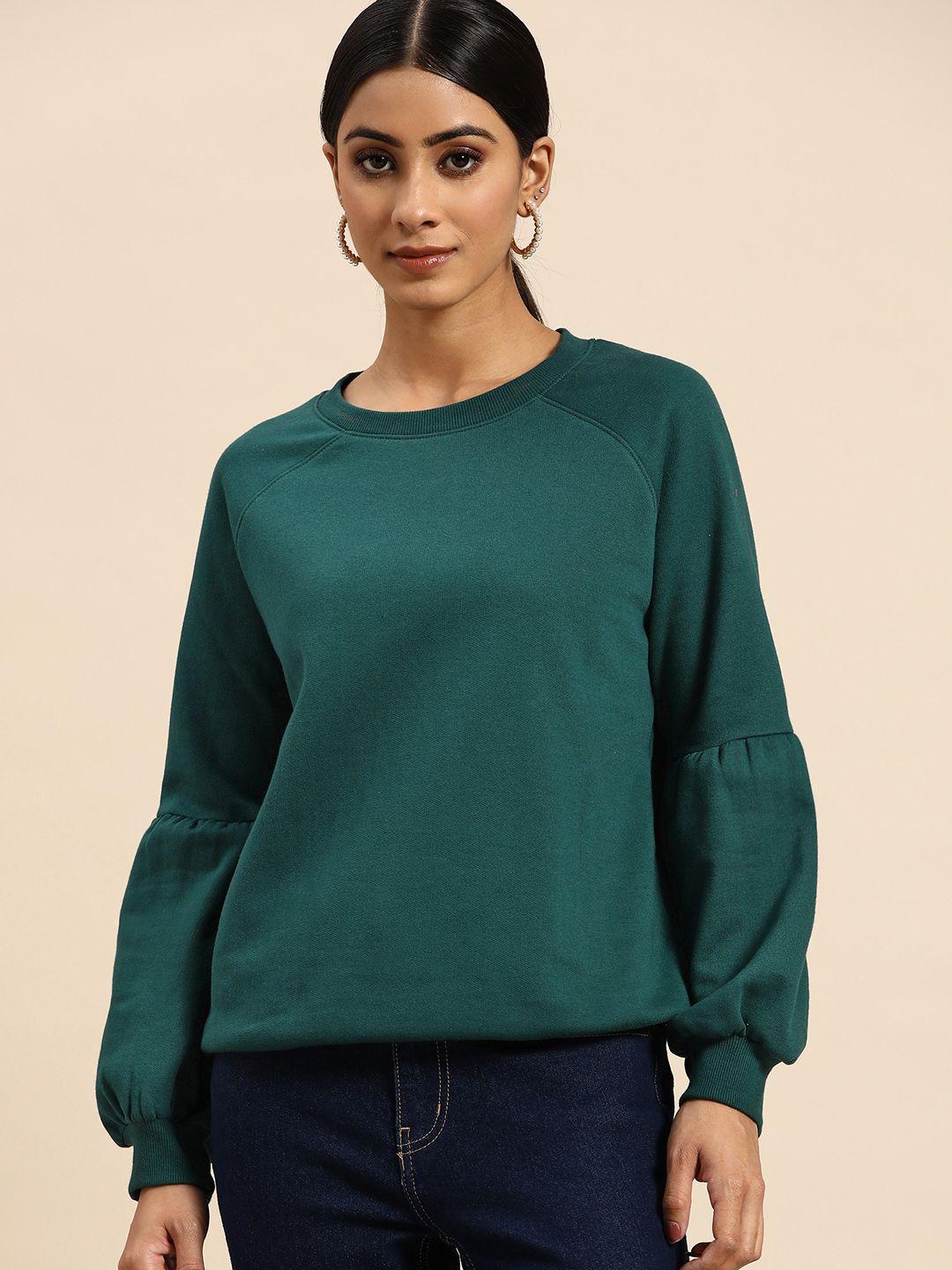 all about you women teal green solid sweatshirt