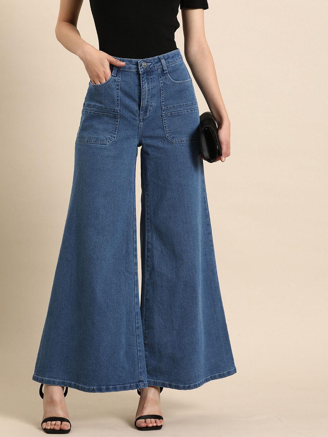 all about you women wide leg mid-rise stretchable jeans