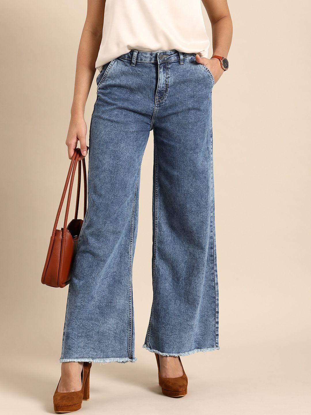 all about you women wide leg mid-rise stretchable jeans