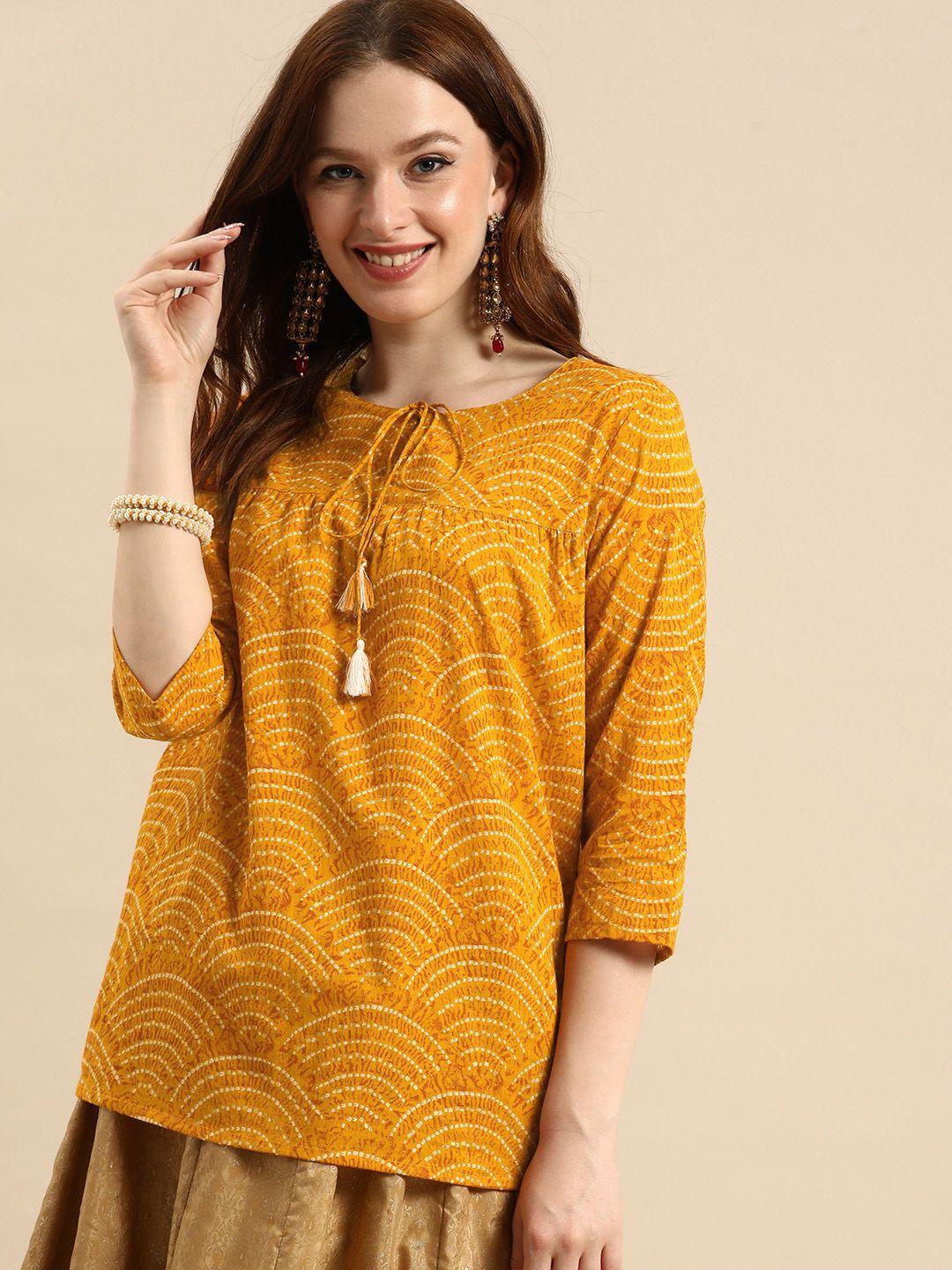 all about you women yellow striped pure cotton  kurti