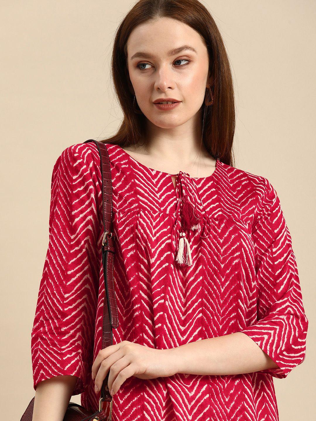 all about you wpomne red & white striped pure cotton kurti