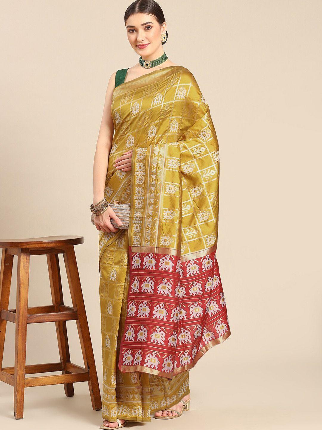 all about you yellow & red woven design zari silk blend kanjeevaram saree