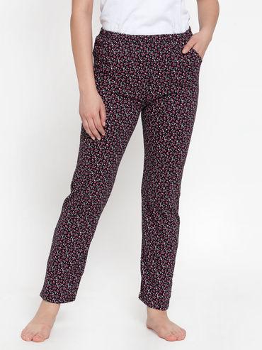 all day/night floral pajama with elastic belt & pockets - black