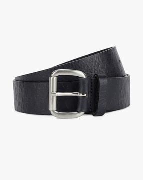 all-over embossed logo leather belt with pin-buckle closure