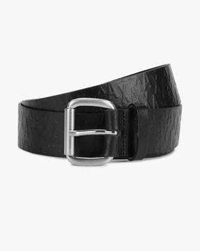 all-over embossed logo with pin-buckle closure belt