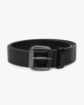 all-over logo emboss leather belt with pin buckle closure