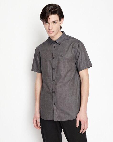 all-over micro print regular fit short-sleeve shirt with embroidered logo
