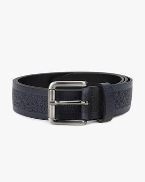 all-over embossed logo leather belt with pin buckle closure