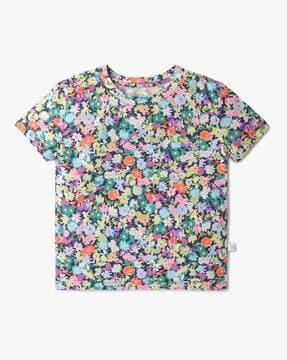 all over floral print top with pocket