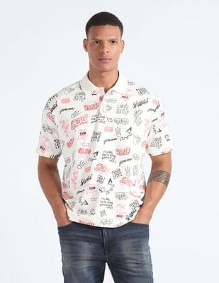 all over graphic relaxed polo shirt