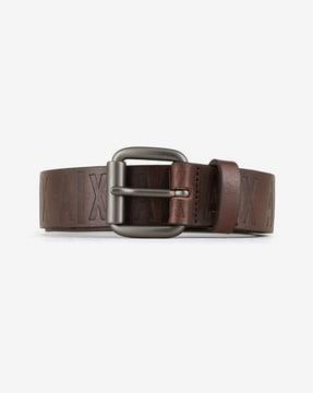 all-over logo embossed leather belt with pin buckle closure