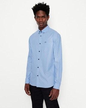 all-over micro print button-down collar regular fit shirt with embroidered logo