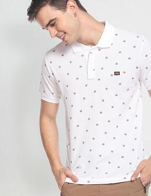 all over motif print cotton polo shirt