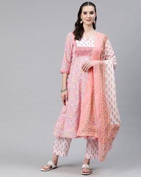 all-over print anarkali kurta suit set