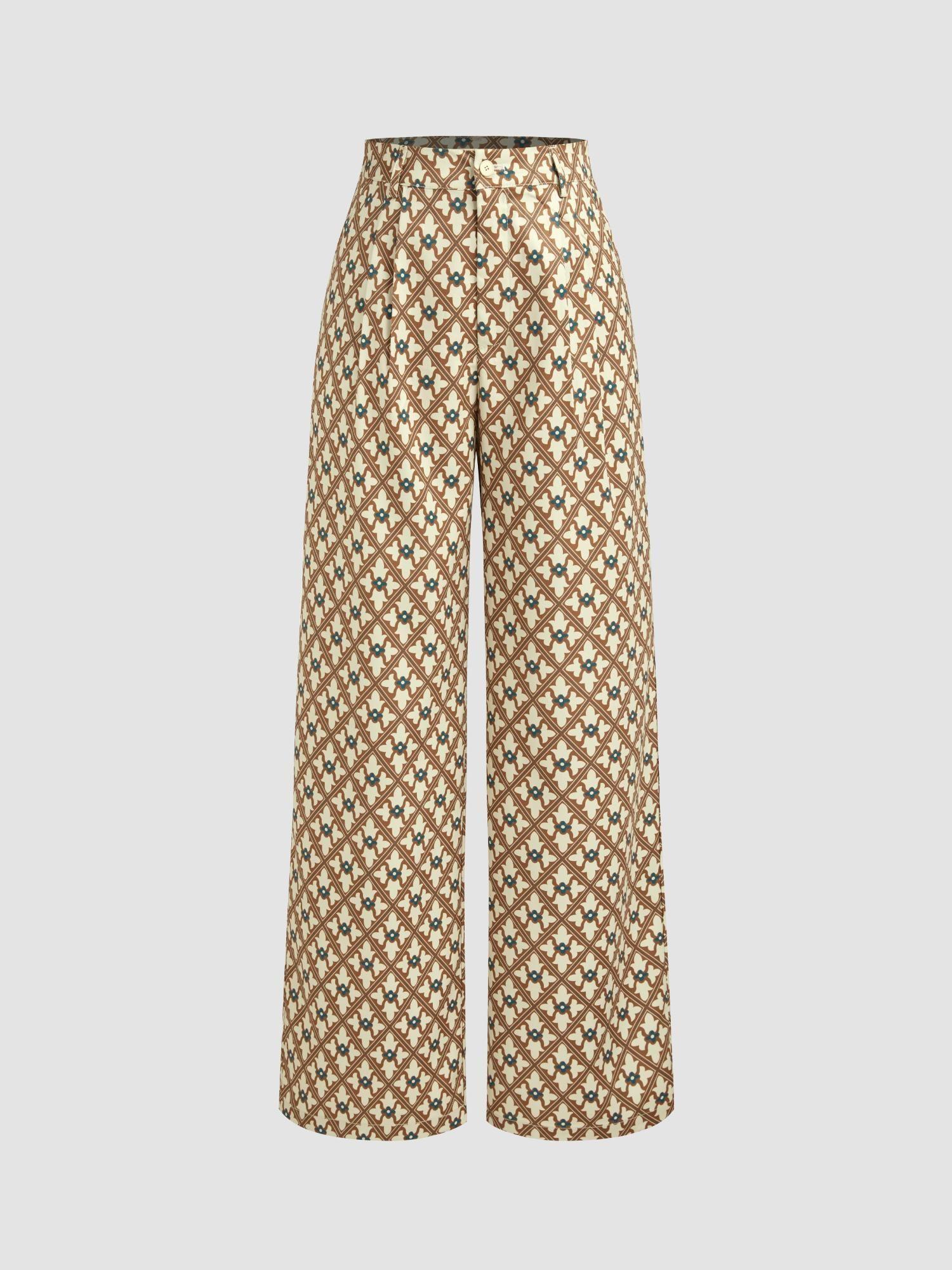 all over print mid rise wide leg trouser