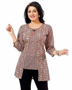 all-over print round-neck tunic