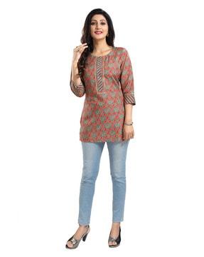 all-over print round-neck tunic