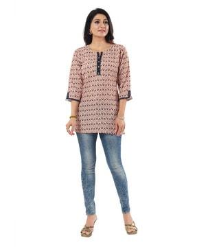 all-over print round-neck tunic