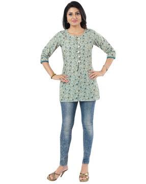 all-over print round-neck tunic