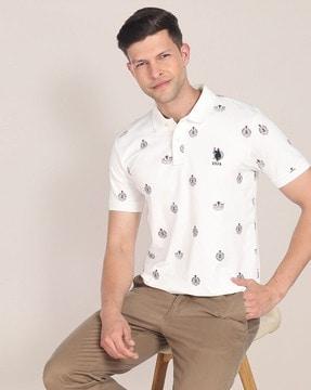 all-over print slim fit cotton polo t-shirt