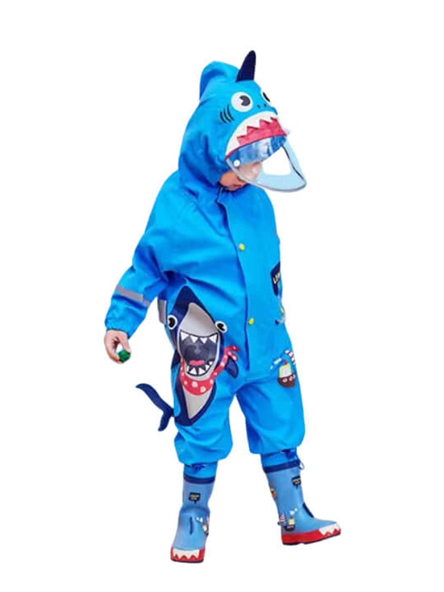 all over raincoat for kids - blue shark theme