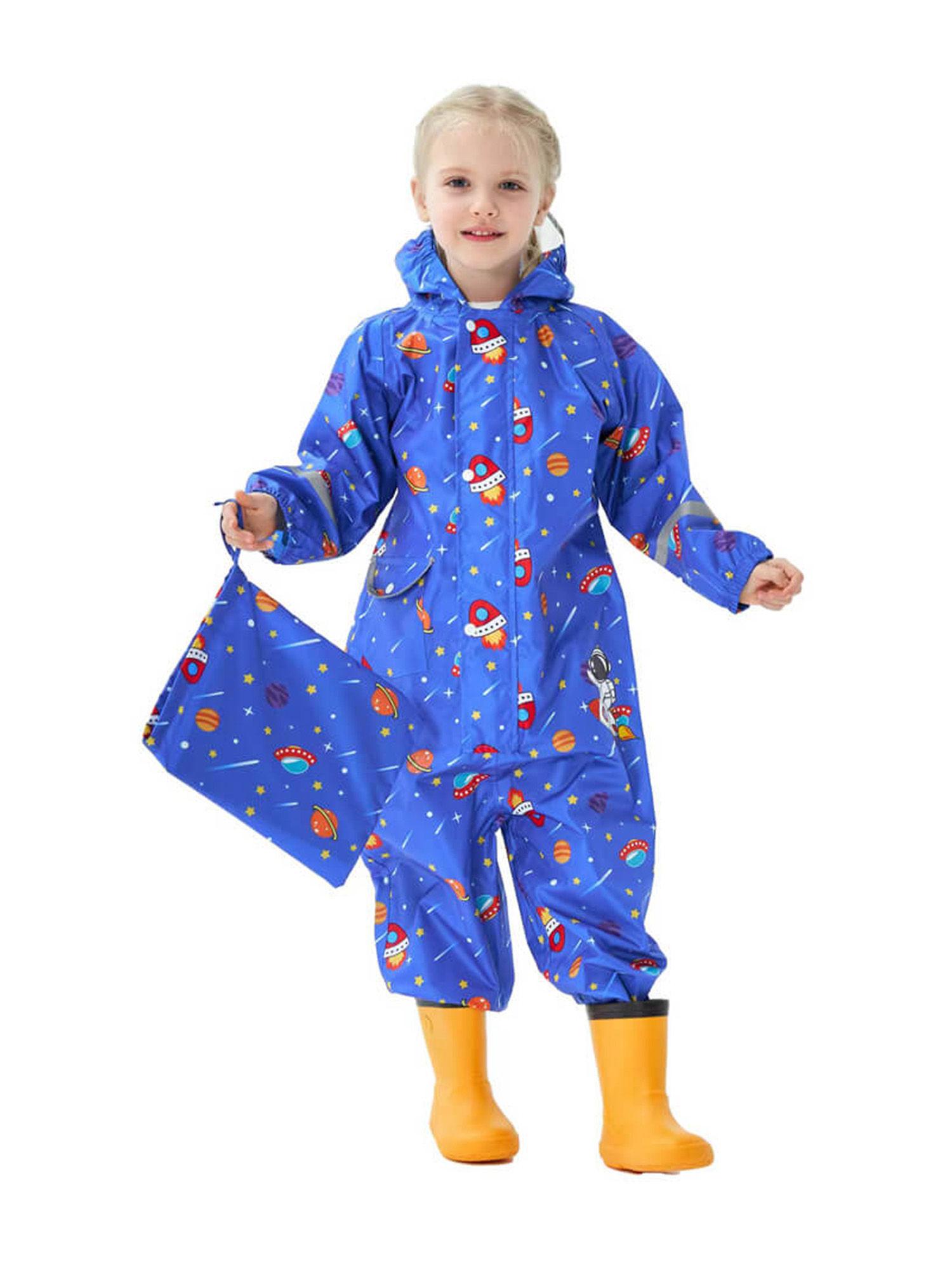 all over raincoat for kids - blue space theme