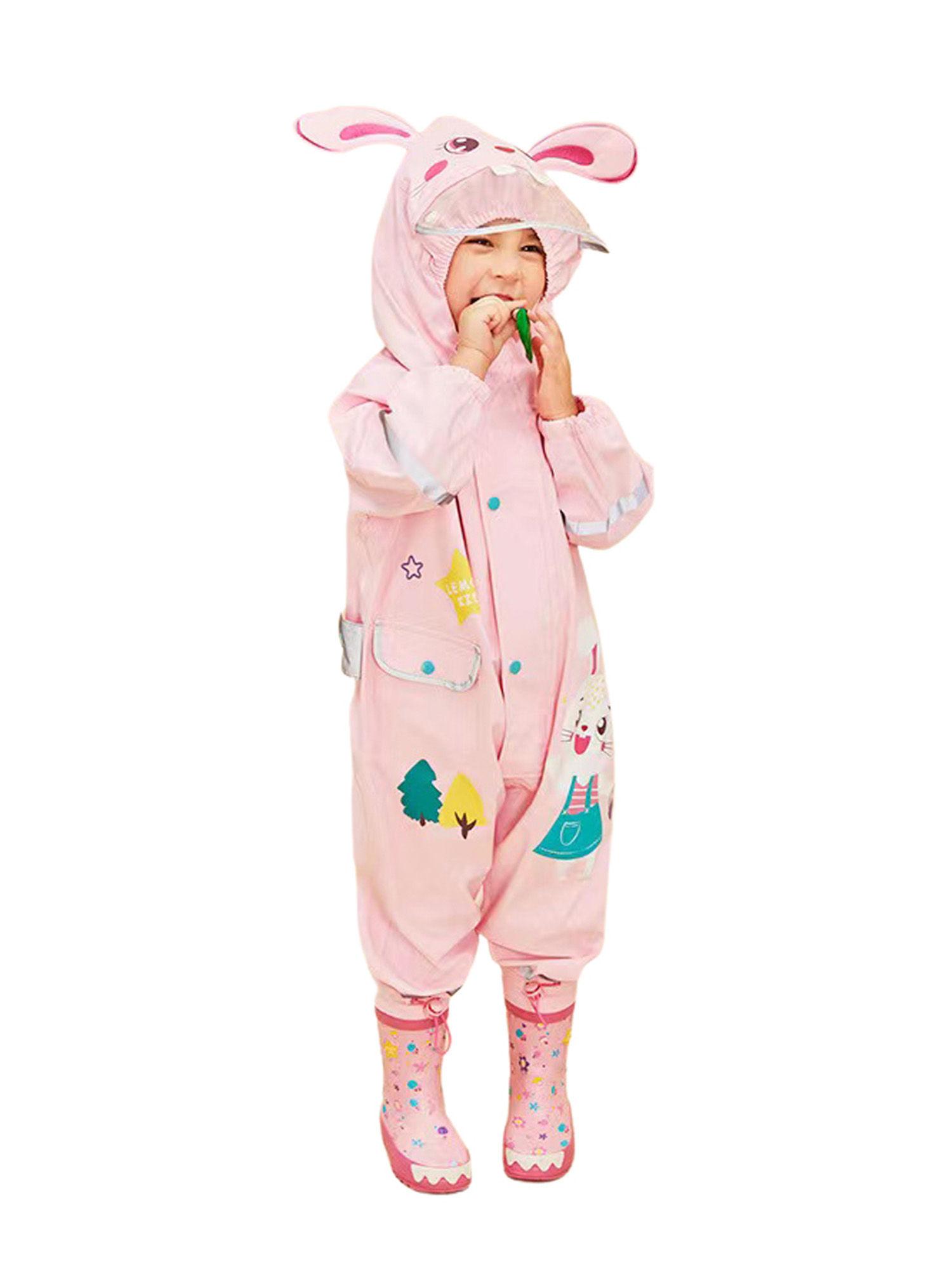 all over raincoat for kids-baby pink rabbit theme