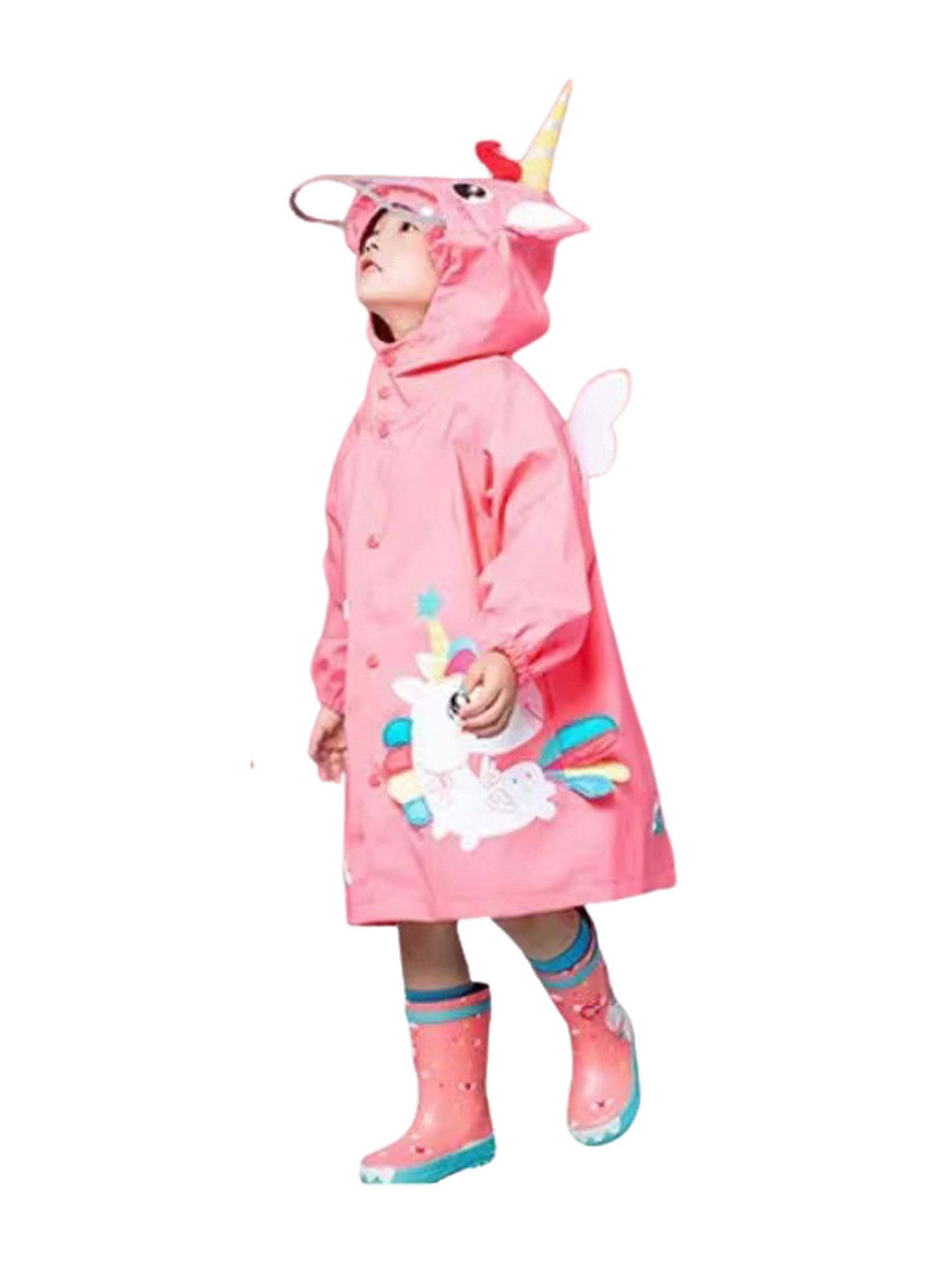 all over raincoat for kids bright pink magical unicorn theme