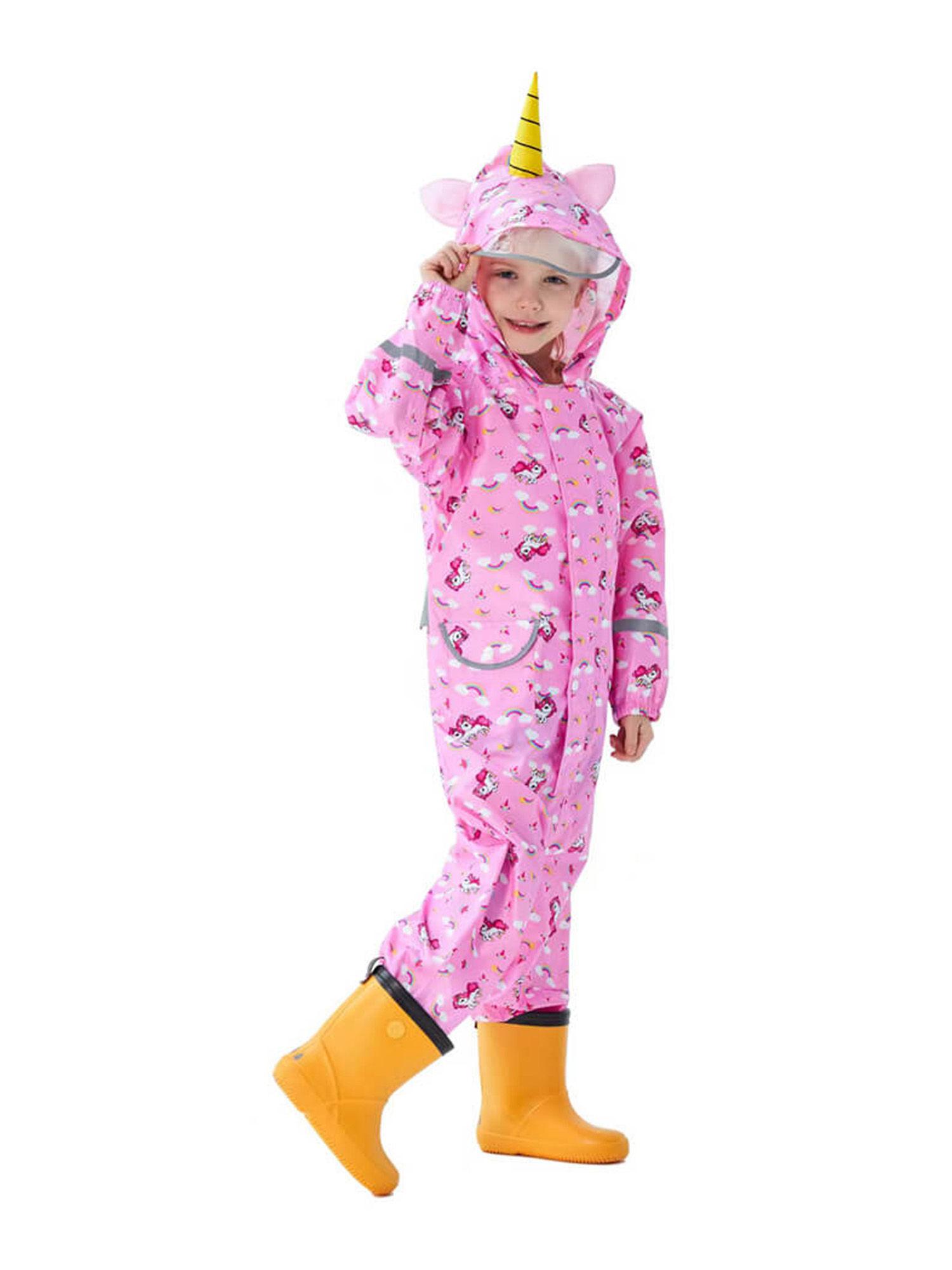 all over raincoat for kids-pink unicorn theme
