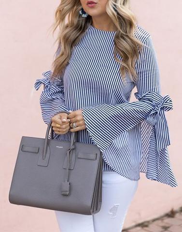 all stripes bell sleeves top