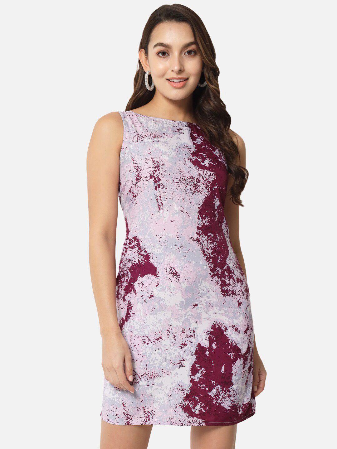 all ways you abstract printed round neck sheath dress