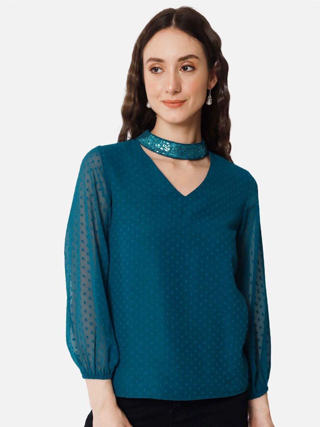 all ways you blue choker neck georgette top