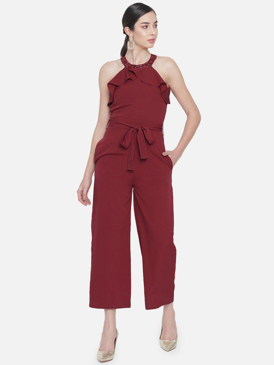 all ways you embellished halter neck basic jumpsuit