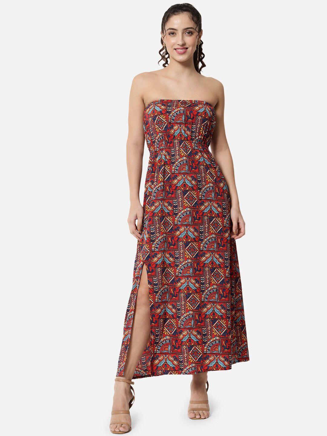 all ways you ethnic motifs printed strapless crepe maxi dress