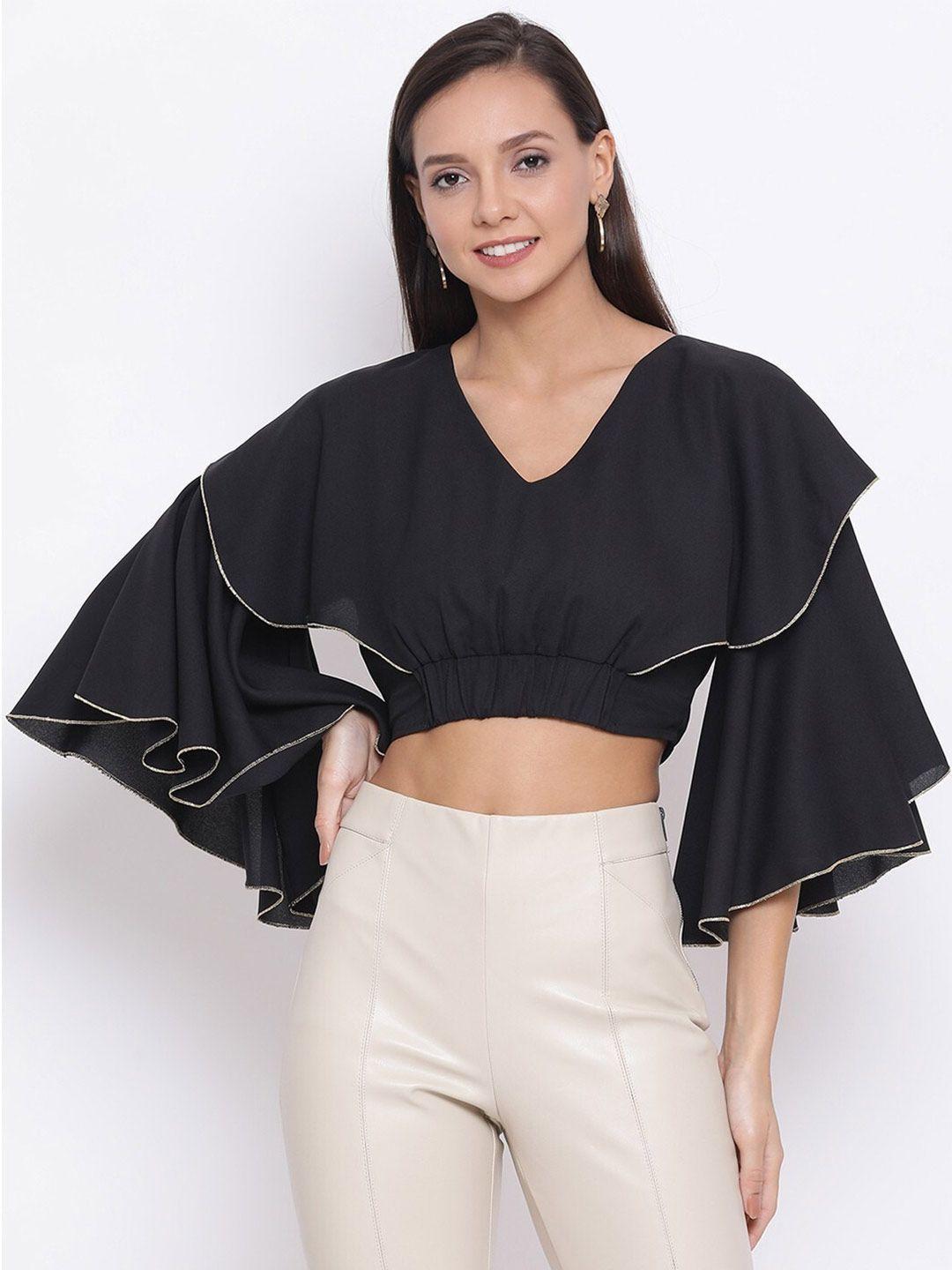 all ways you flared sleeves v-neck layered blouson crop top