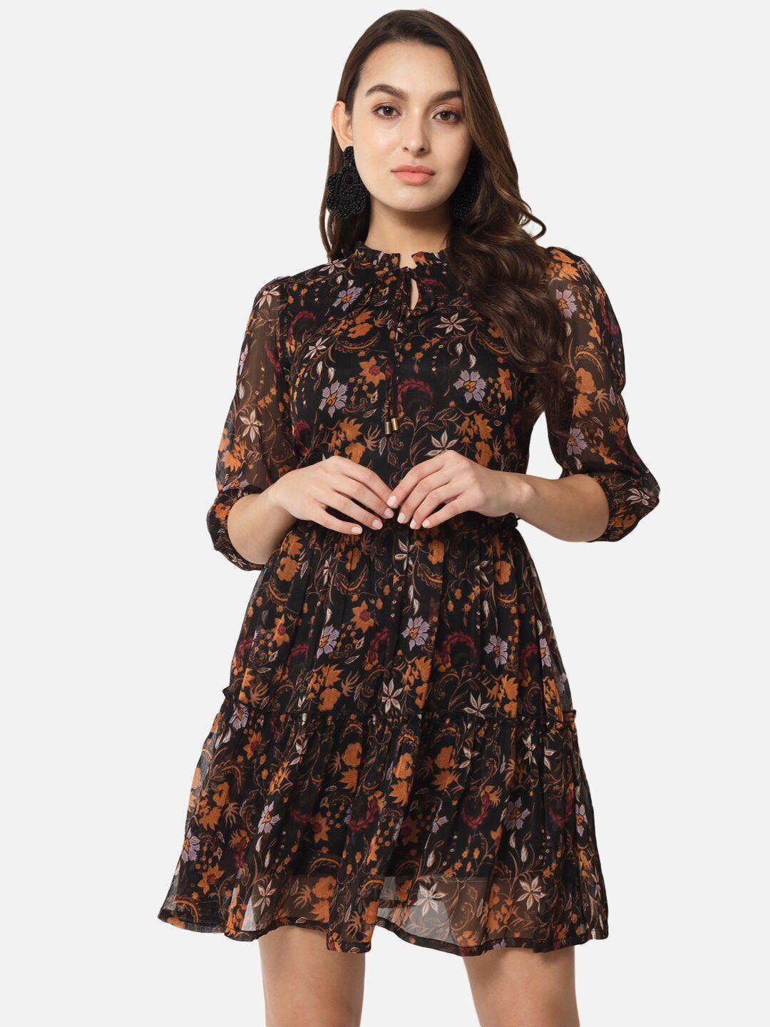 all ways you floral print tie-up neck bell sleeve georgette fit & flare dress