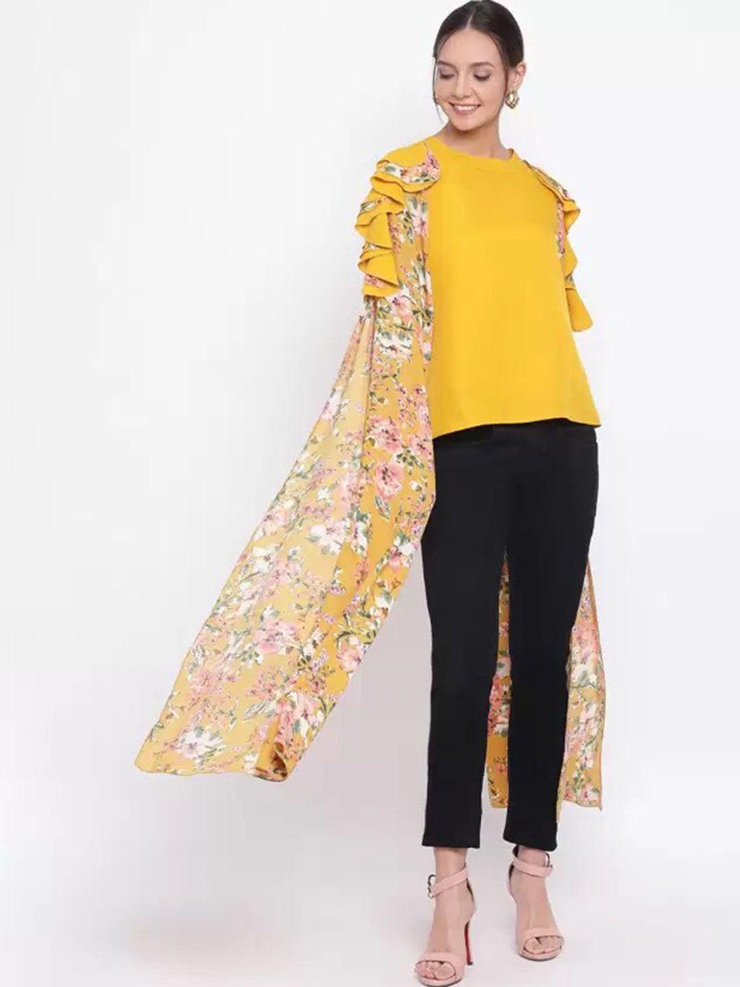 all ways you floral printed cape sleeves crepe top