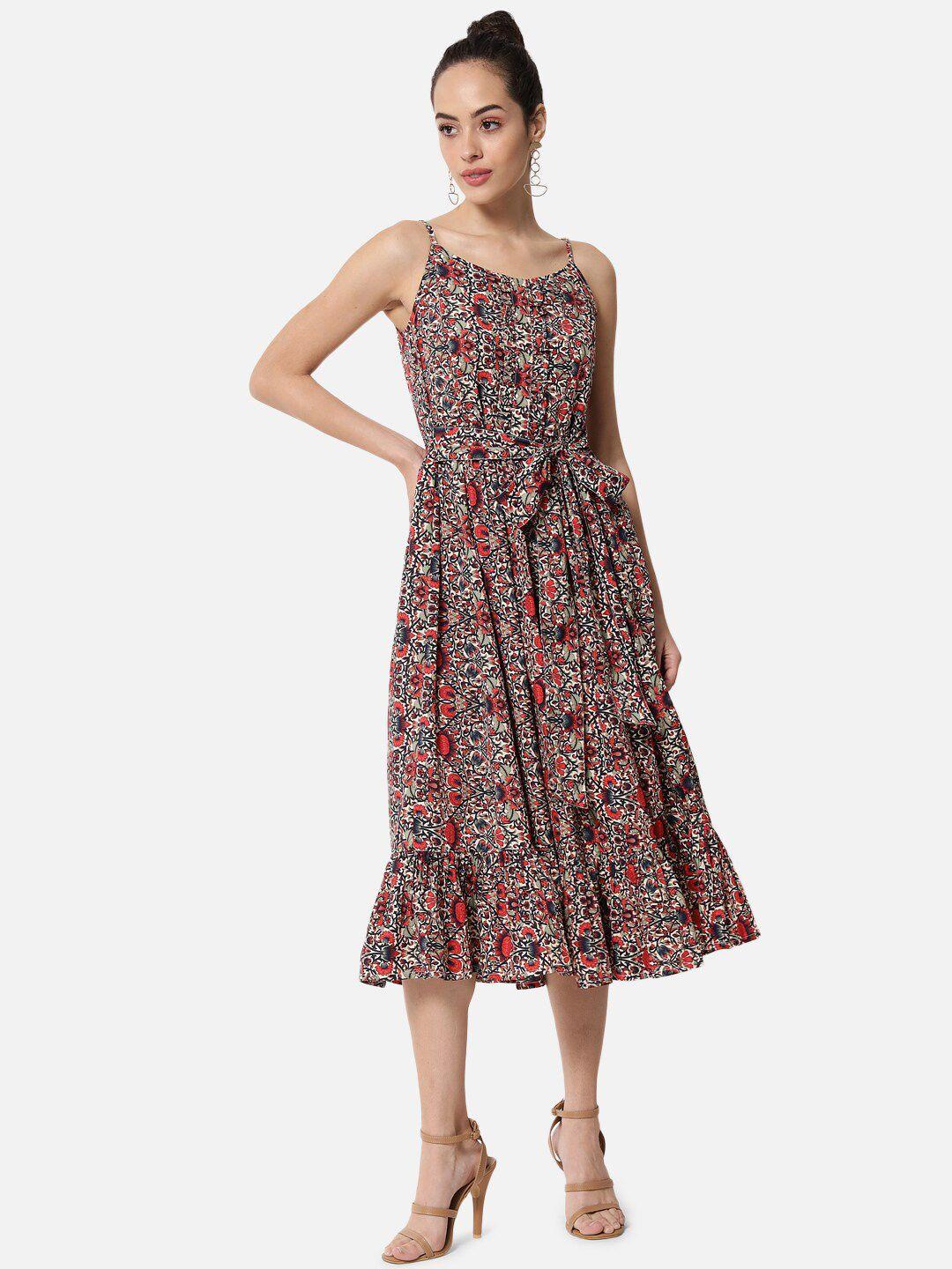 all ways you floral printed fit & flare midi dress with belt